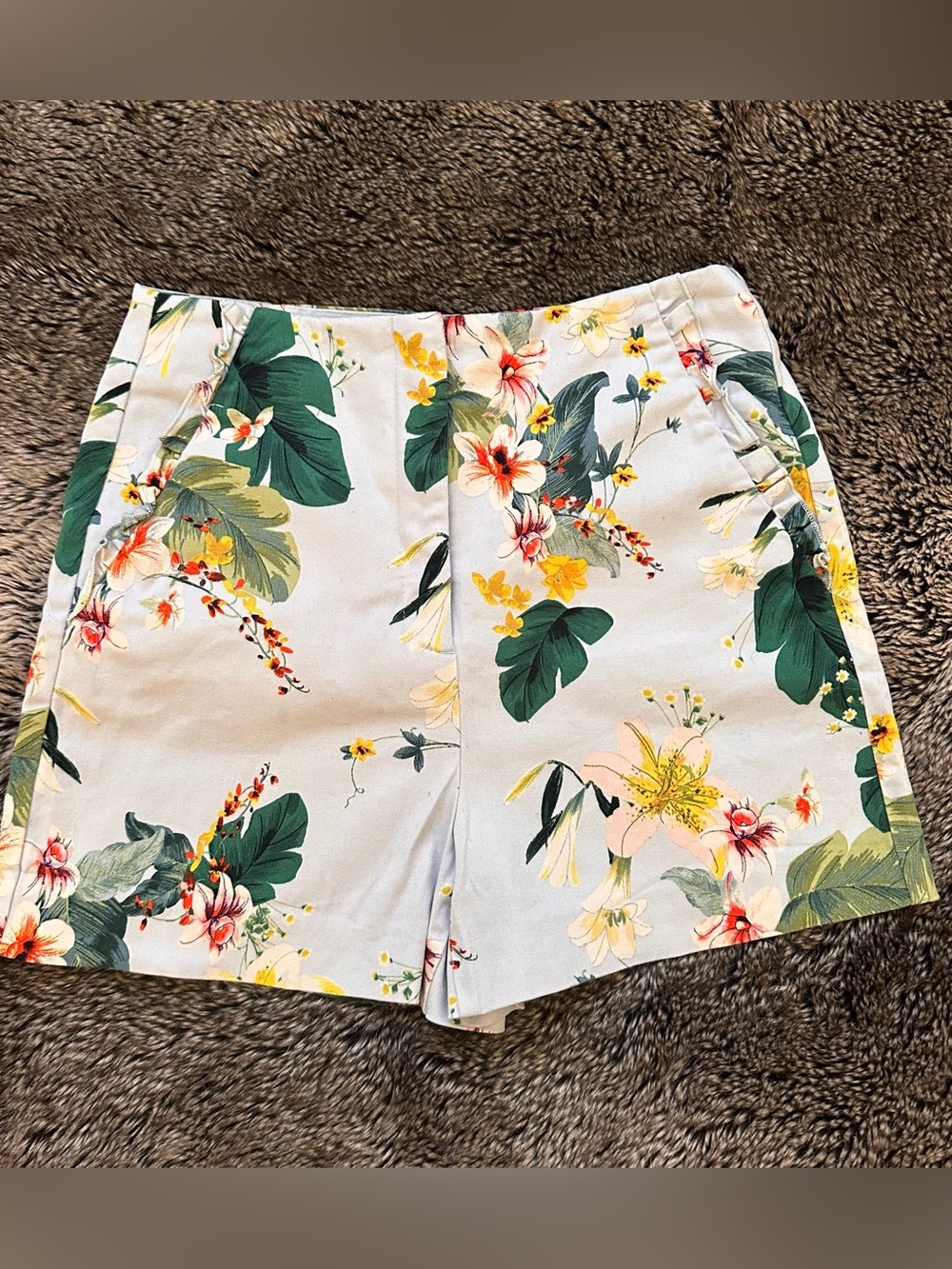 Floral Print Women’s Shorts - Green & Yellow Tropical